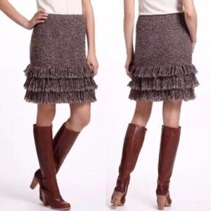 Sparrow Anthropologie Women Brown Fringe Knit Skirt Size Small.